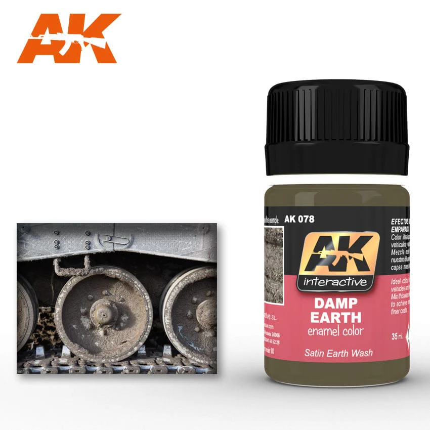 AK Interactive Damp Earth Enamel Colour 35ml - Satin Earth Wash
