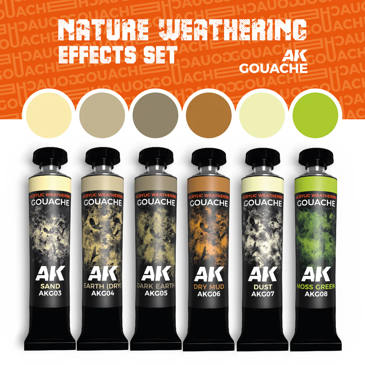 AK Interactive Gouache Nature Weathering Effects Paints 6-Piece Set - Image 2
