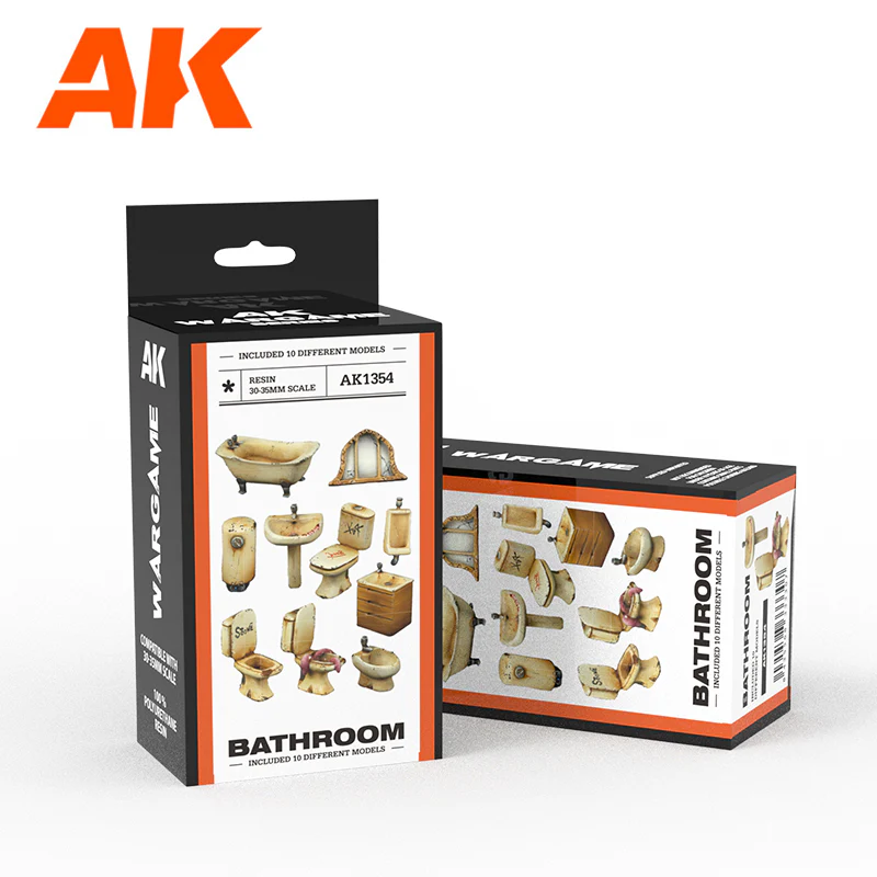 AK Interactive Polyurethane Resin Bathroom Wargame Set Compatible with 30-35mm Scale