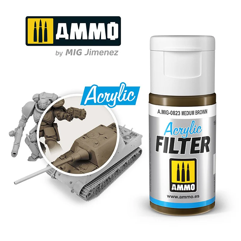 Ammo by MIG Acrylic Filter 15ml - Medium Brown