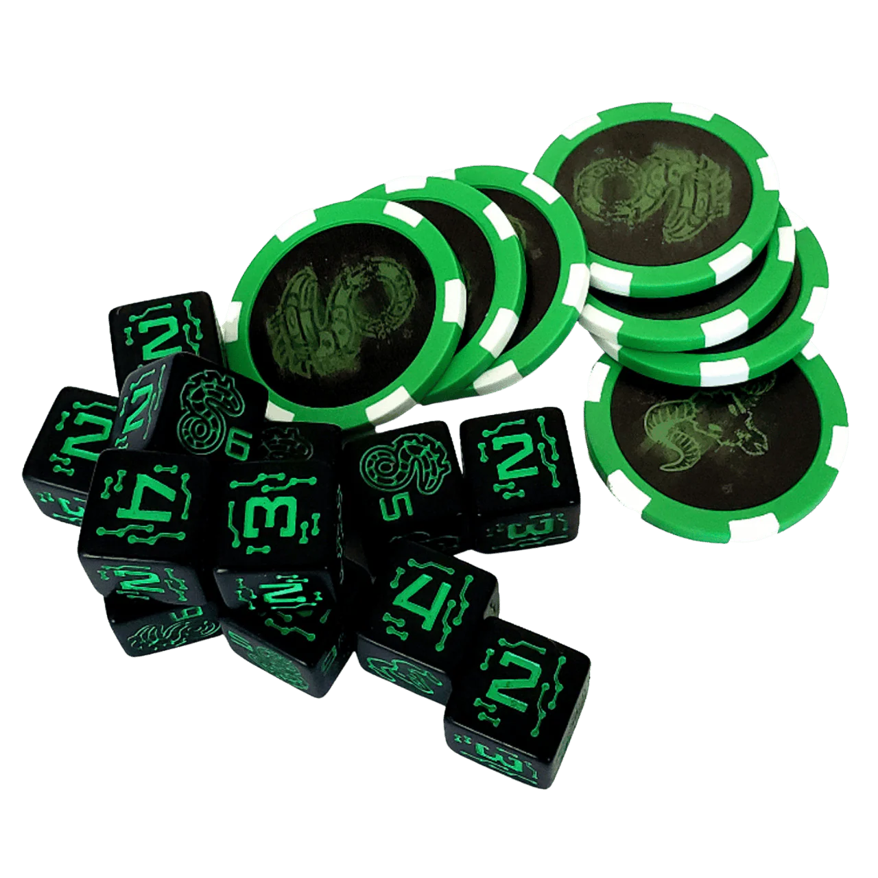 Catalyst Game Labs Shadowrun Dice and Edge Tokens - Green - Image 2