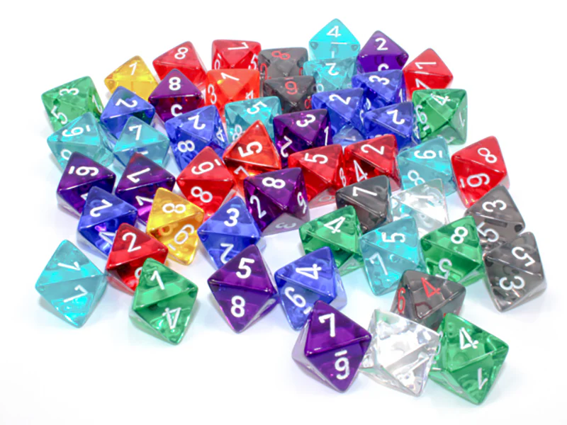 Chessex - Bag of 50 Loose Translucent Polyhedral d8 Dice - Assorted
