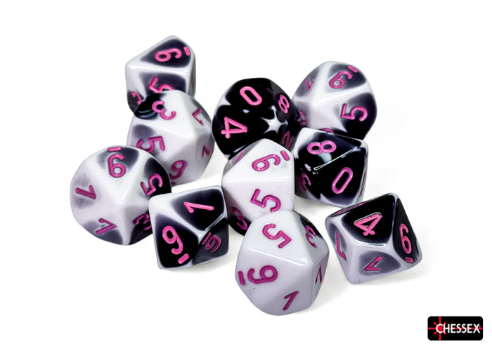 Chessex - CHX 26269 Gemini Black-White/pink Set of 10 d10s (Preorder) - Image 2