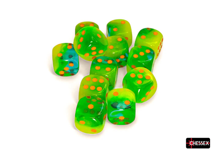 Chessex - CHX 26670 Gemini Plasma Green-Teal/orange Luminary 16mm d6 Dice Block (12 dice) (Preorder) - Image 4