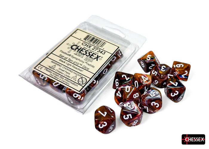 Chessex - CHX 27343 Festive Symphony/white Set of Ten d10s