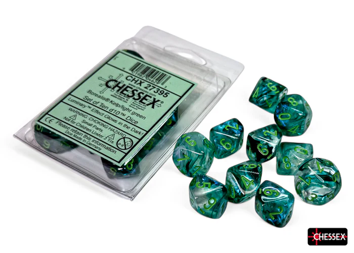 Chessex - CHX 27395 Borealis Kelp/light green Luminary Set of Ten d10s (Preorder)