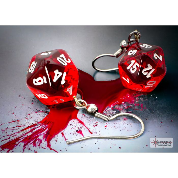 Chessex - CHX 54201 Hook Earrings Translucent Red Mini-Poly d20 Pair