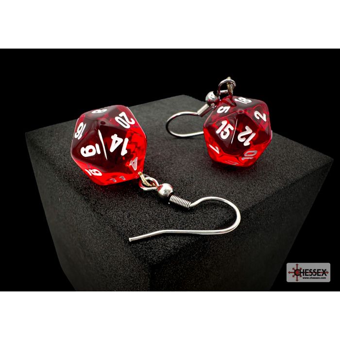Chessex - CHX 54201 Hook Earrings Translucent Red Mini-Poly d20 Pair - Image 2