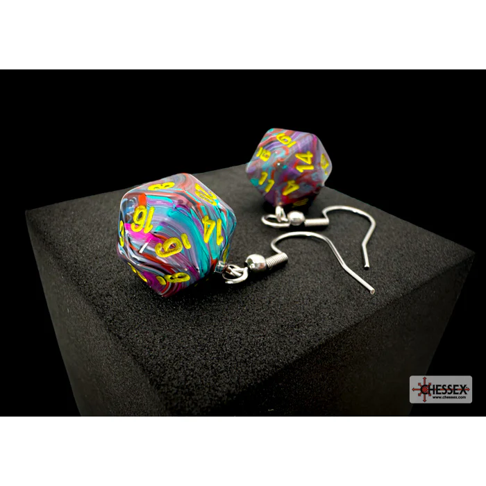 Chessex CHX 54207 Hook Earrings Festive Mosaic Mini-Poly d20 Pair (Preorder) - Image 2