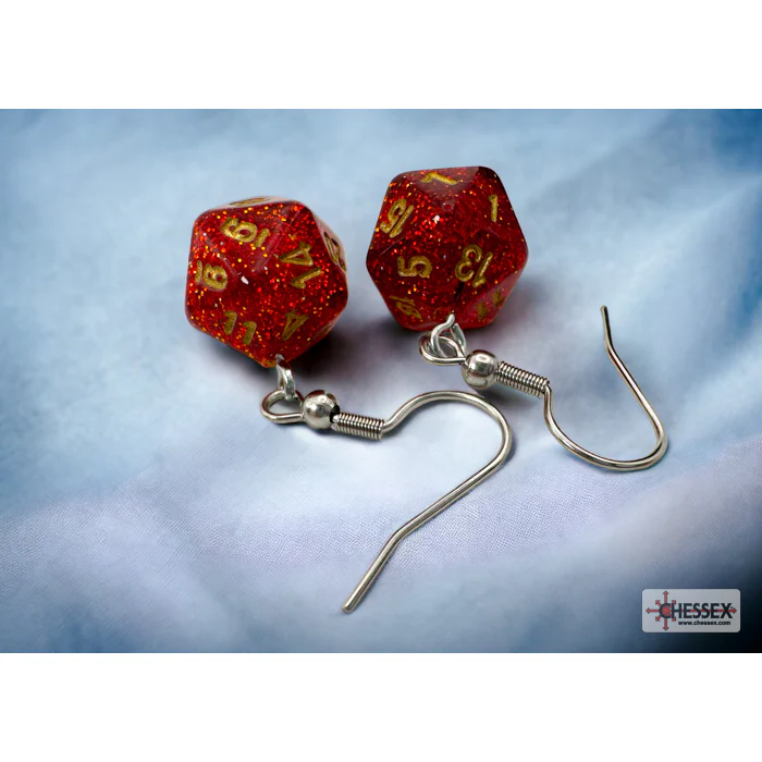 Chessex CHX 54208 Hook Earrings Glitter Ruby Mini-Poly d20 Pair (Preorder)