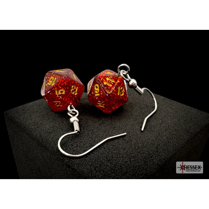 Chessex CHX 54208 Hook Earrings Glitter Ruby Mini-Poly d20 Pair (Preorder) - Image 2