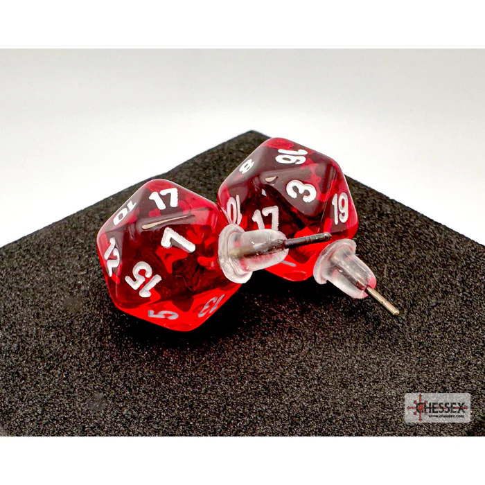 Chessex CHX 54501 Stud Earrings Translucent Red Mini-Poly d20 Pair (Preorder) - Image 2