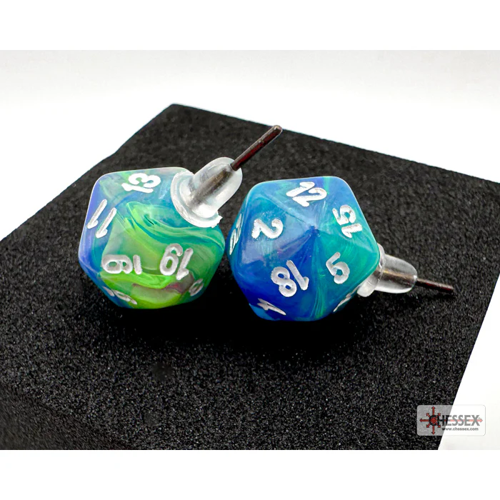 Chessex CHX 54509 Stud Earrings Festive Waterlily Mini-Poly d20 Pair (Preorder) - Image 2