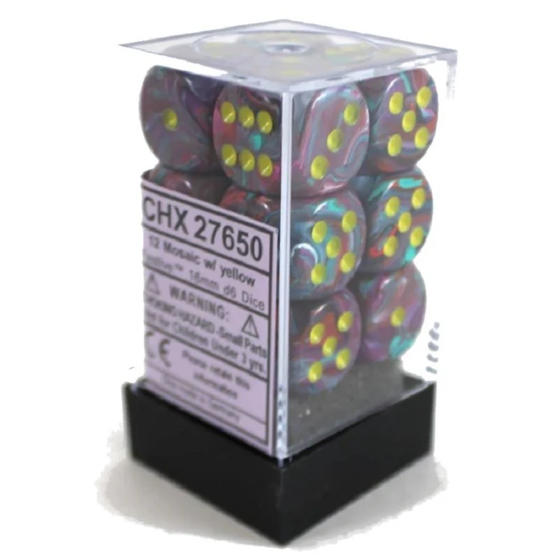 Chessex - Festive 16mm d6 Dice Block 12-Piece Set - Mosaic/Yellow
