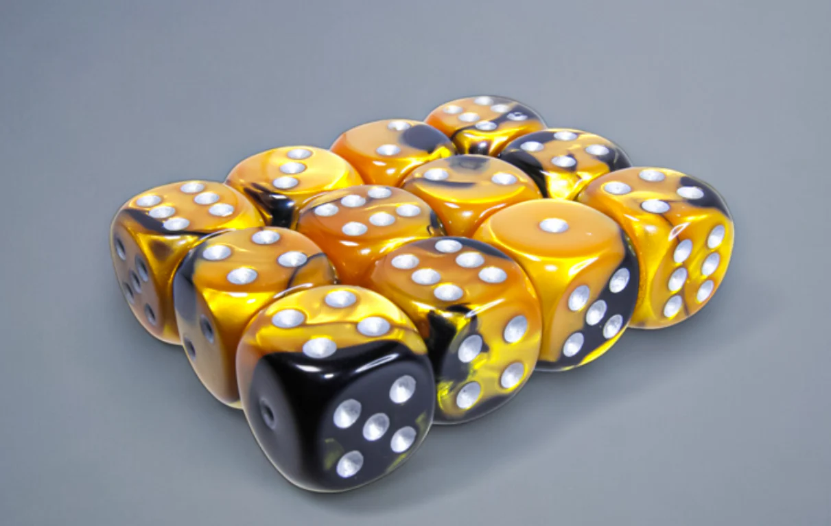 Chessex - Gemini 16mm D6 Dice 12-Piece Set - Black-Gold/Silver - Image 2