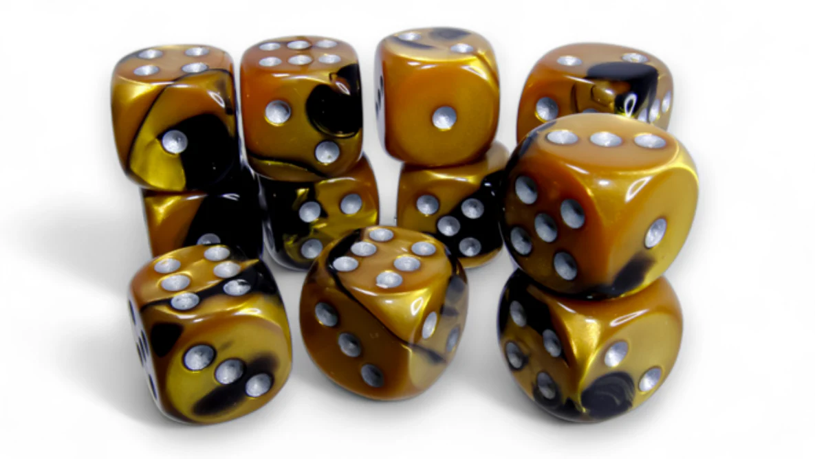 Chessex - Gemini 16mm D6 Dice 12-Piece Set - Black-Gold/Silver - Image 3