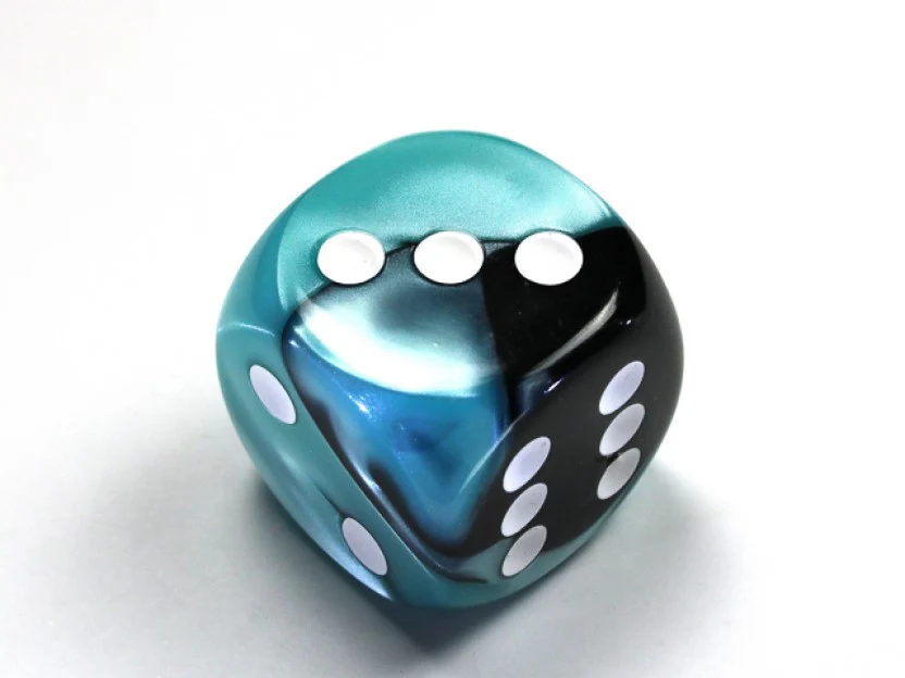 Chessex - Gemini 30mm d6 Dice with Pips - Black-Shell/White