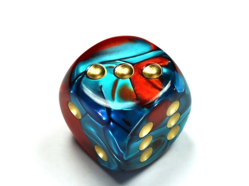 Chessex - Gemini 30mm d6 Dice with Pips - Red-Teal/Gold