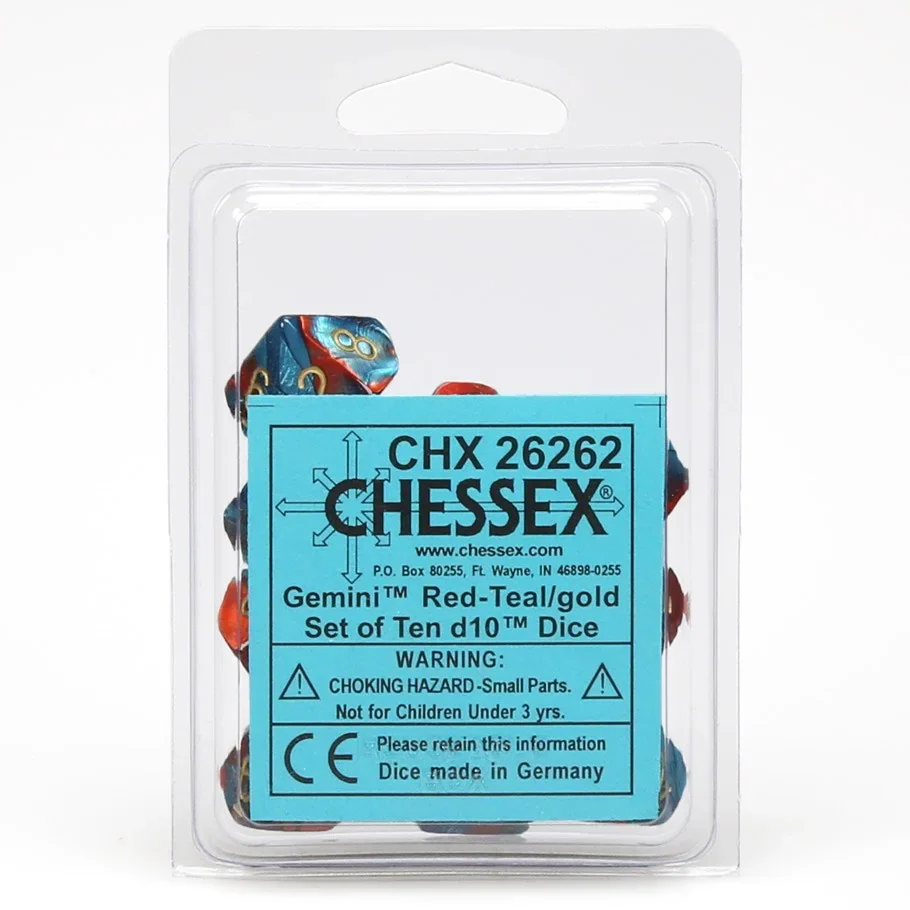 Chessex - Gemini d10 Dice 10-Piece Set - Red-Teal/Gold
