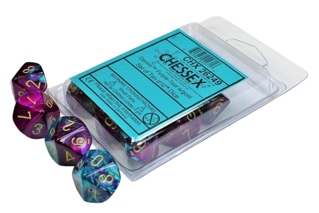 Chessex - Gemini d10 Dice 10-Piece Set - Red-Teal/Gold - Image 2