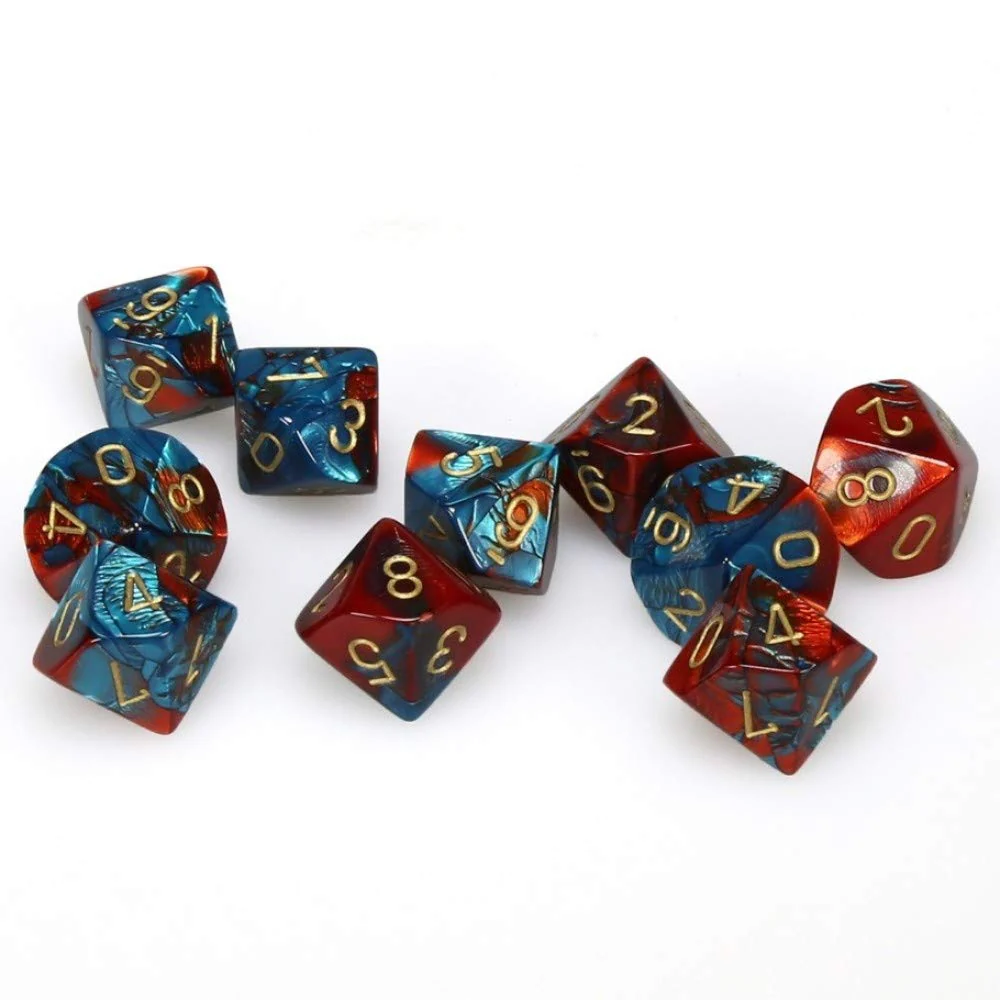Chessex - Gemini d10 Dice 10-Piece Set - Red-Teal/Gold - Image 3