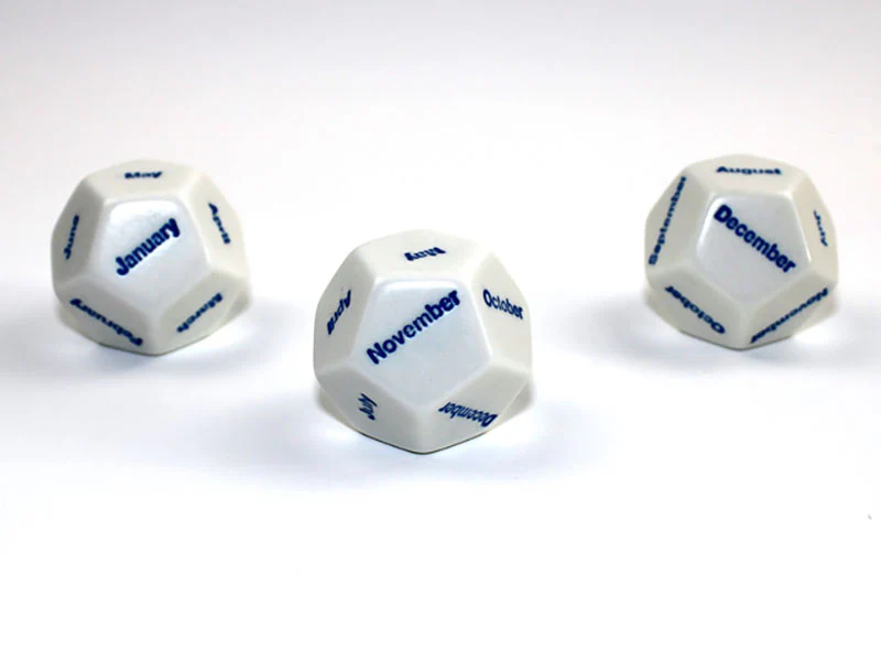 Chessex - Months 28mm d12 Dice - White/Blue
