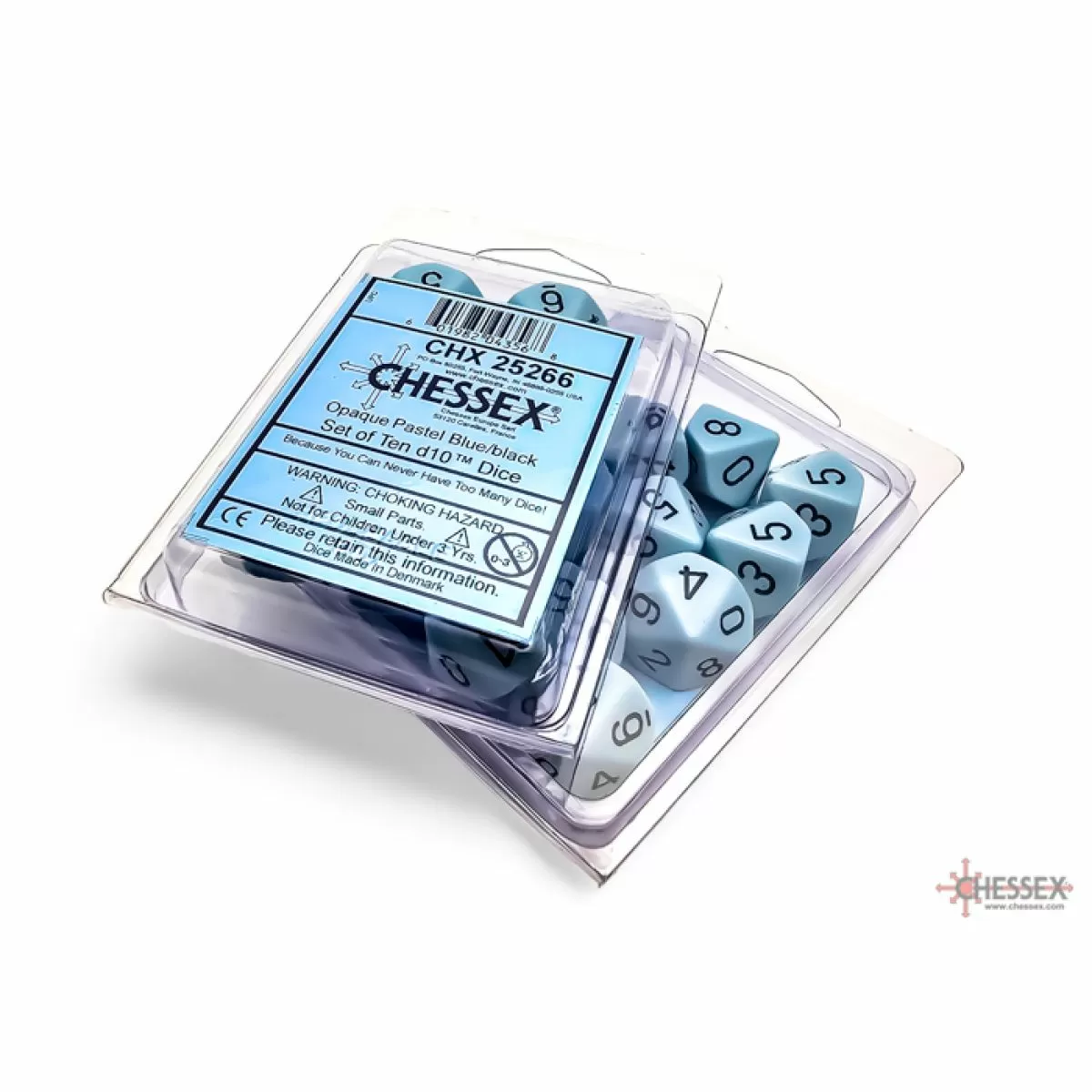 Chessex - Opaque Pastel Blue-black Set of Ten d10s - CHX25266