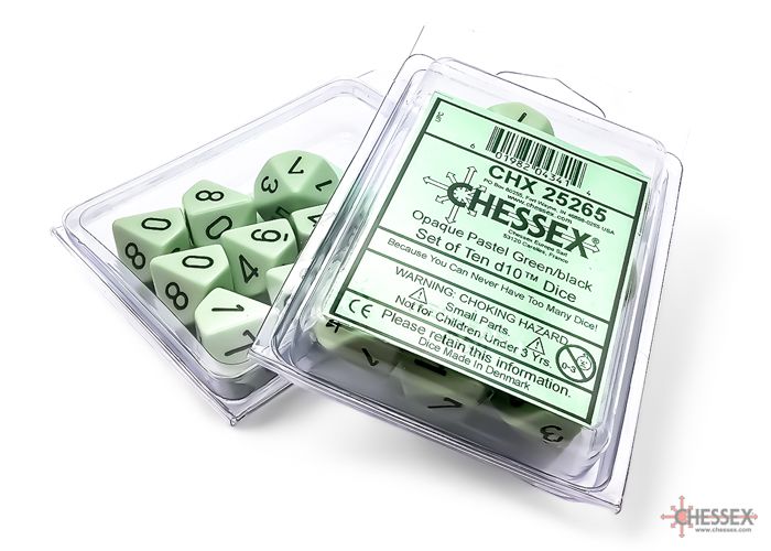 Chessex - Opaque Pastel Green-black Set of Ten d10s - CHX25265