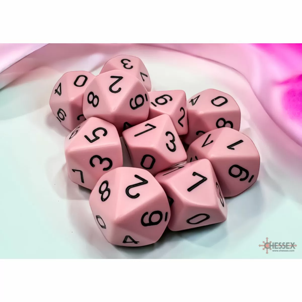 Chessex - Opaque Pastel Pink-black Set of Ten d10s - CHX25264 - Image 2