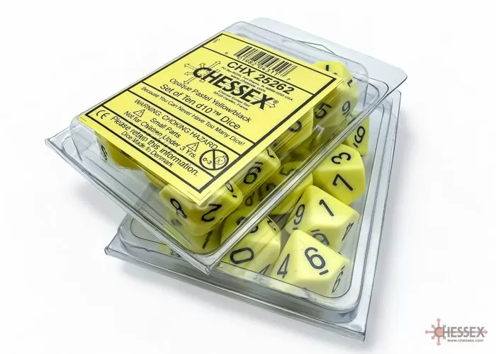 Chessex - Opaque Pastel Yellow-black Set of Ten d10s - CHX25262