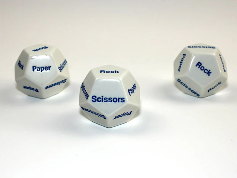 Chessex - Rock Paper Scissors 28mm d12 Dice - White/Blue