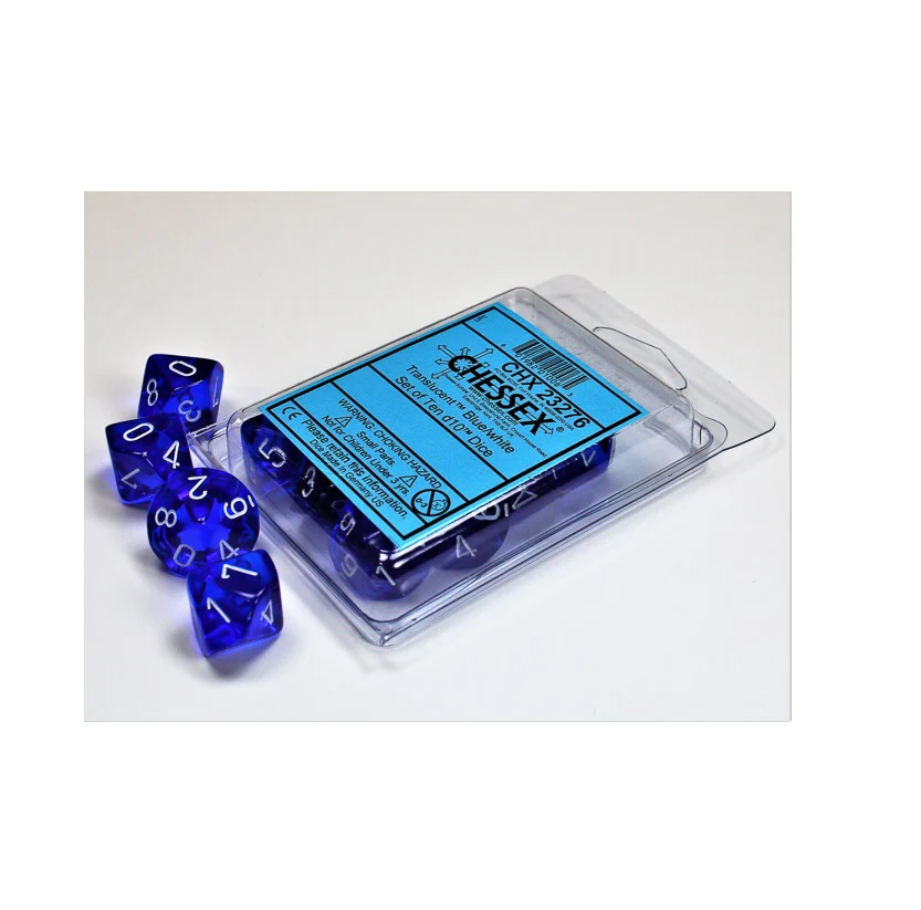 Chessex - Translucent d10 Dice 10-Piece Set - Blue/White