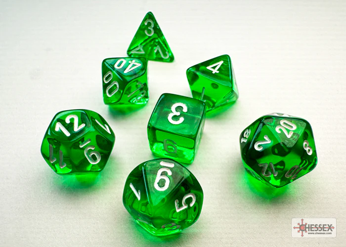 Chessex - Translucent Mini-Polyhedral Green/white 7-Die Set - Image 2