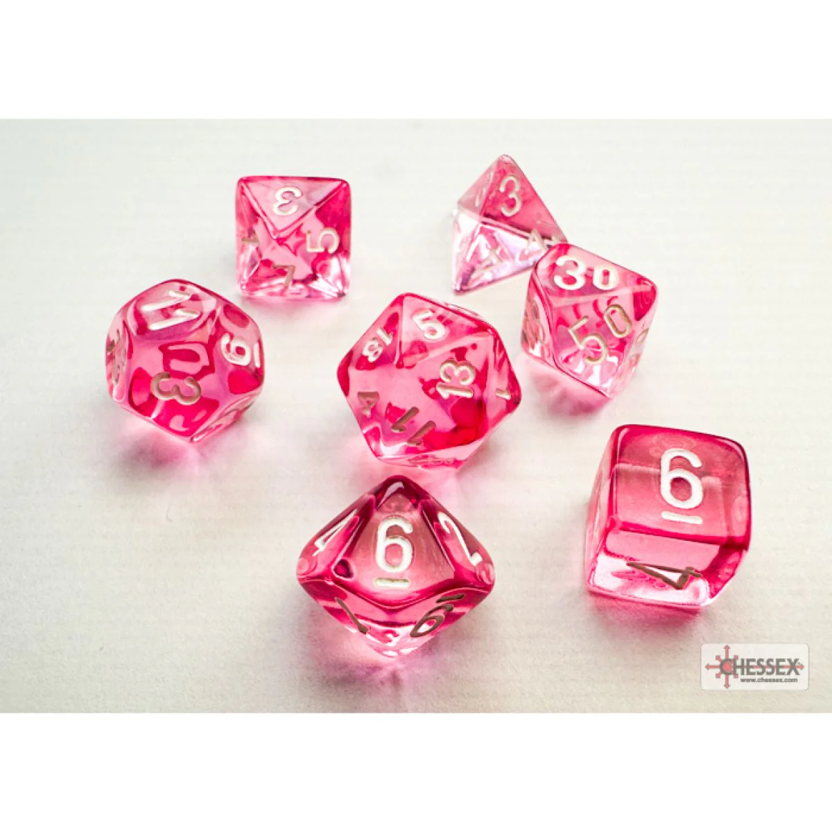 Chessex - Translucent Mini-Polyhedral Pink/white 7-Die Set