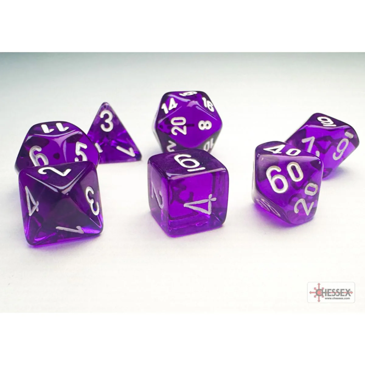 Chessex - Translucent Mini-Polyhedral Purple/white 7-Die Set