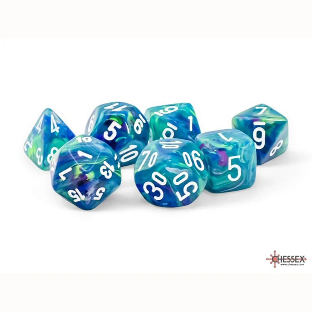 Chessex Festive Mega-hedral WaterlilyTM/white 7-Die Set CHX 22546