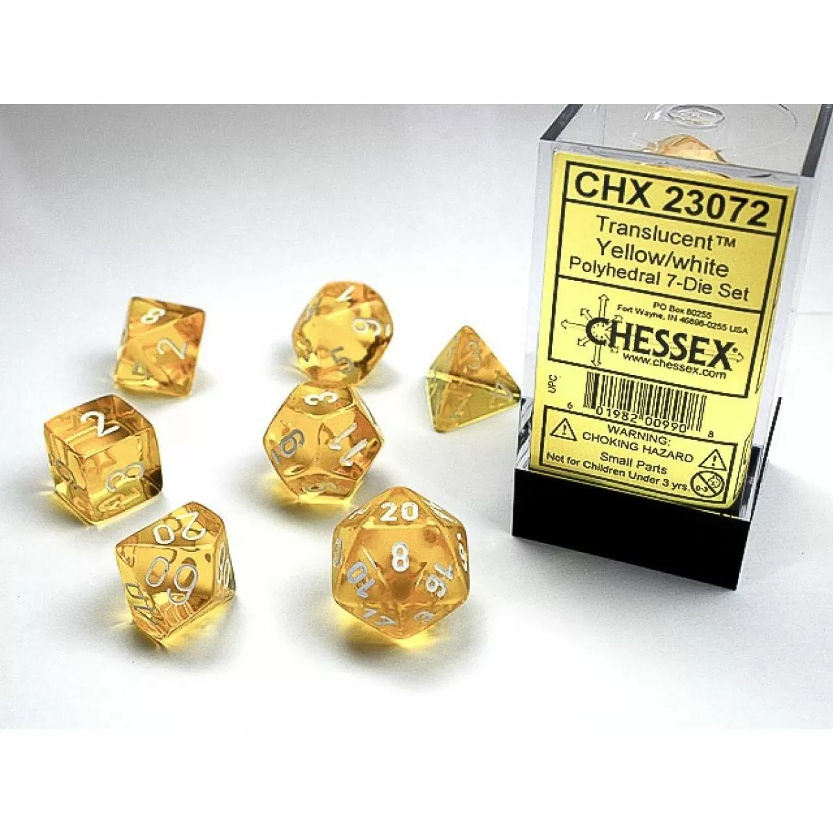 Translucent Polyhedral Yellow/White 7-Die Set CHX 23072