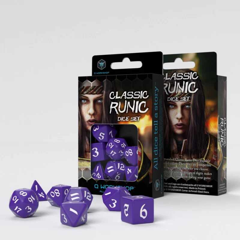 Classic Runic Purple & white Dice Set (7) - Image 2
