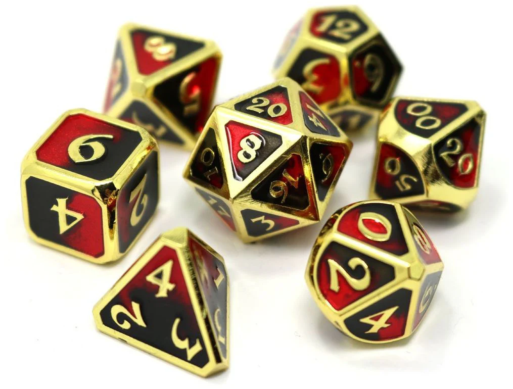 Die Hard Dice - Mythica Dark Arts Bloodbath Die-Cast Zinc Alloy RPG Dice Set - Gold/Red/Black