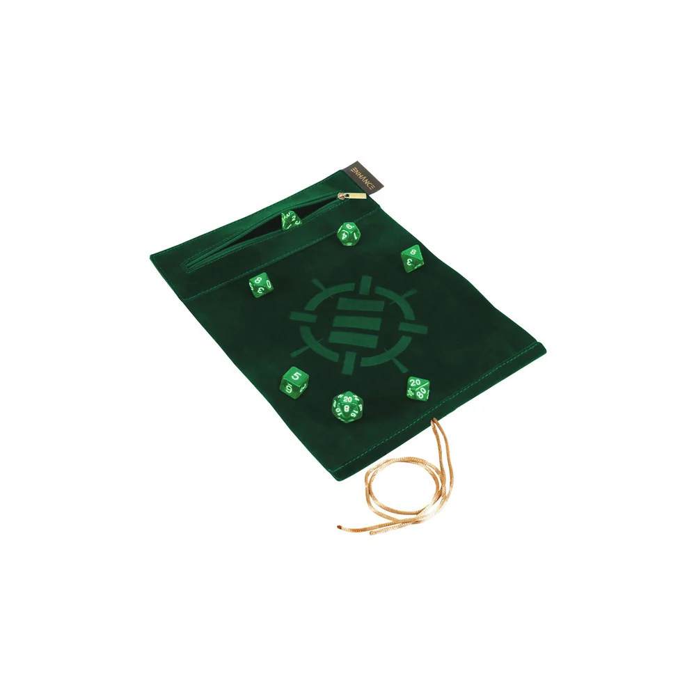 Enhance Roll on a Scroll Dice Case and 7 Piece Acrylic Dice Set - Green