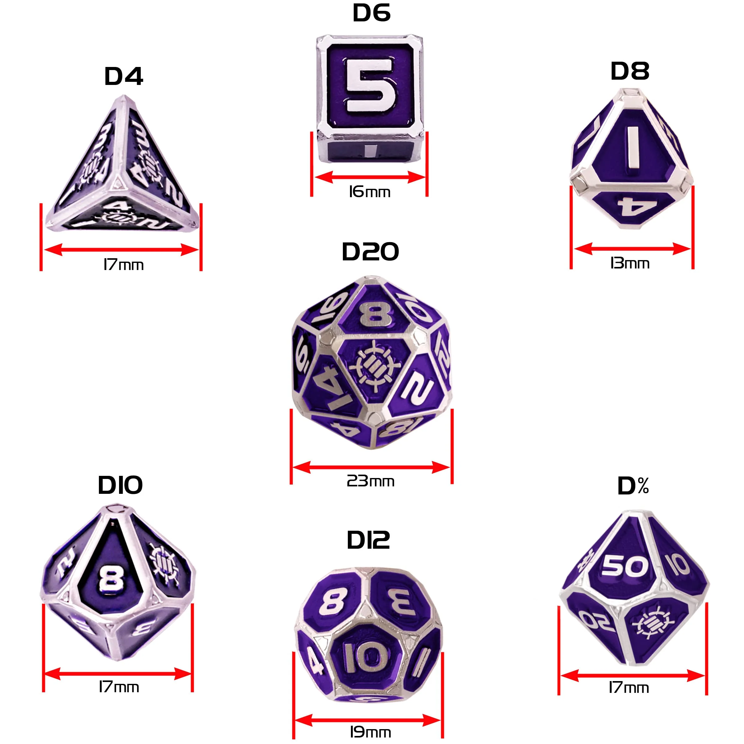 Enhance Tabletop Collector's Metal RPG Dice Set with 2-in-1 Vegan Leather Bag and Tray - Purple - Image 2