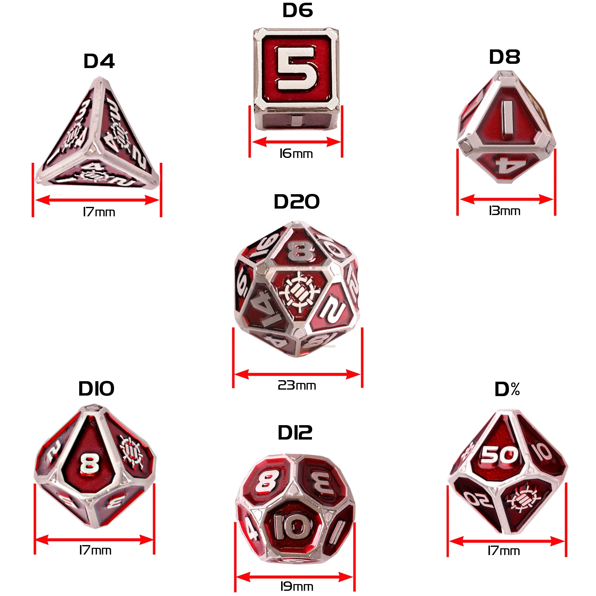 Enhance Tabletop Collector's Metal RPG Dice Set with 2-in-1 Vegan Leather Bag and Tray - Red - Image 2