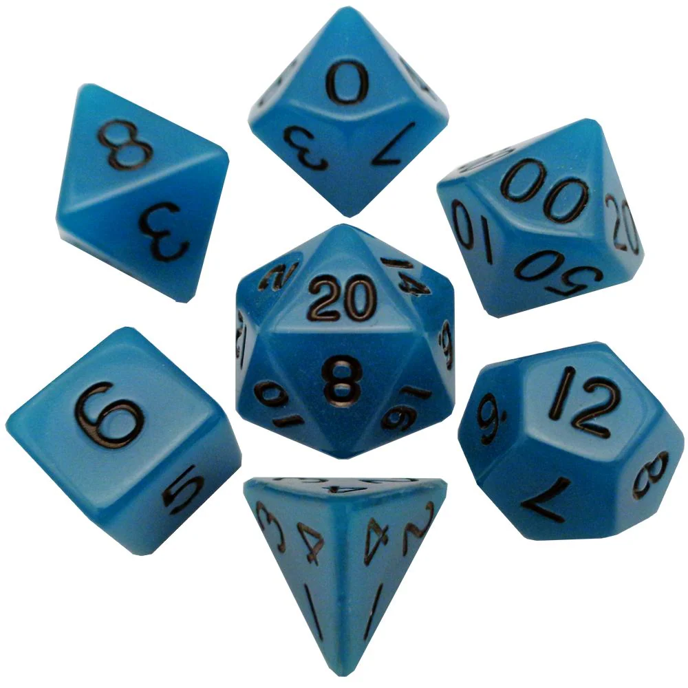 Fanroll: 16mm Acrylic Polyhedral Dice Set: Glow Blue