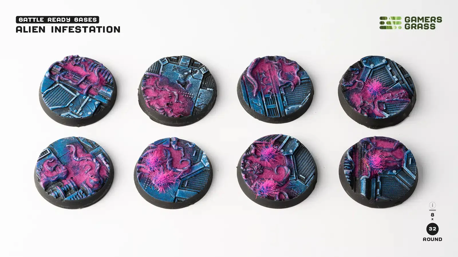Gamers Grass - Battle Ready Bases - Alien Infestation - Round 32mm (x8) - 263896