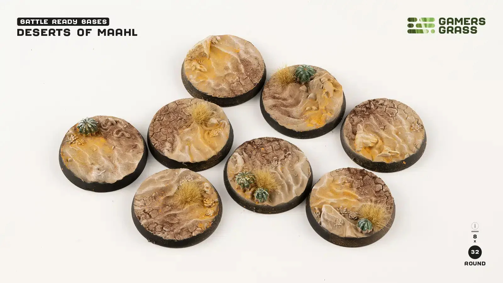 Gamers Grass - Battle Ready Bases - Deserts of Maahl - Round 32mm (x8) - 263793