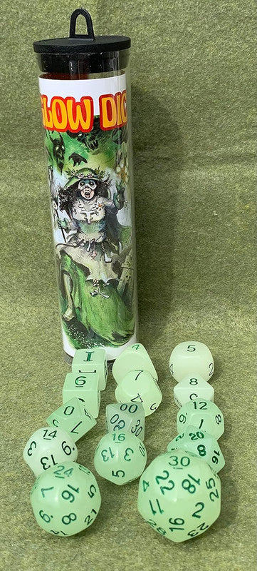 Goodman Games - Dungeon Crawl Classics Chaotic Wizard Glow 14-Piece Dice Set - Light Green - Image 2