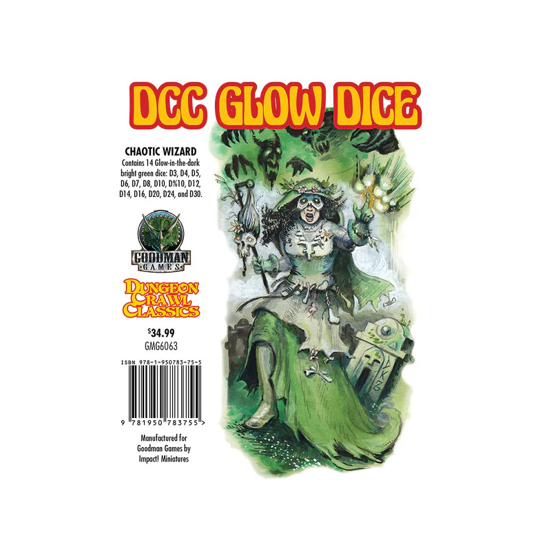 Goodman Games - Dungeon Crawl Classics Chaotic Wizard Glow 14-Piece Dice Set - Light Green - Image 3