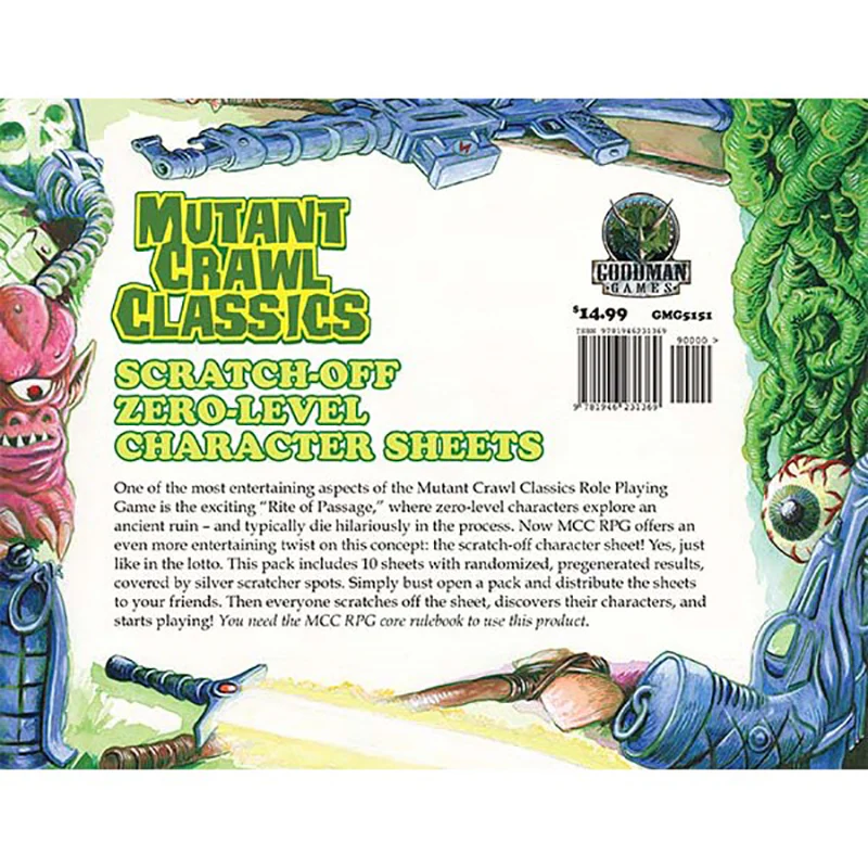 Goodman Games Mutant Crawl Classics RPG 0-Level Scratch Off Character Sheets