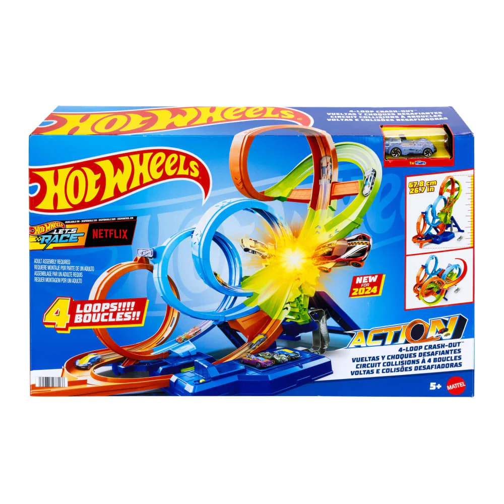 Hot Wheels Action 4-Loop Crash Out Track Set with Motorized Booster and Car Toy