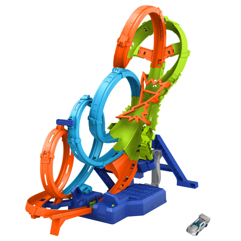 Hot Wheels Action 4-Loop Crash Out Track Set with Motorized Booster and Car Toy - Image 2